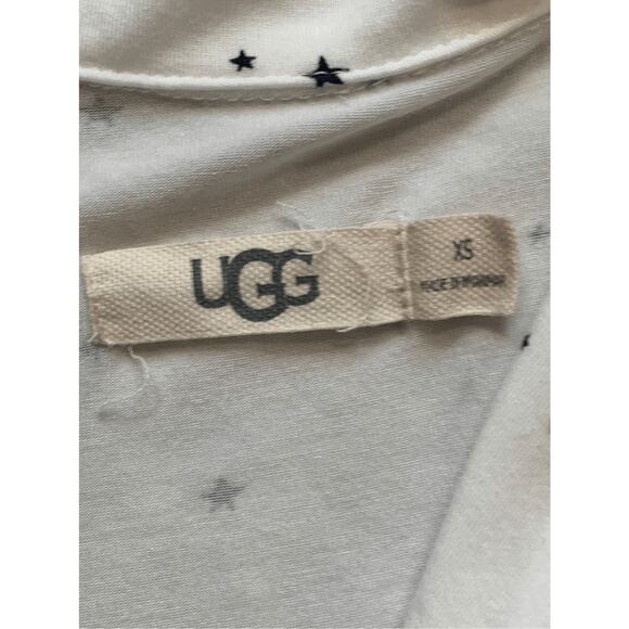 UGG Aimee Star Print Pajama Shirt White Blue Short Sleeve Button Front Jersey XS - Picture 8 of 11
